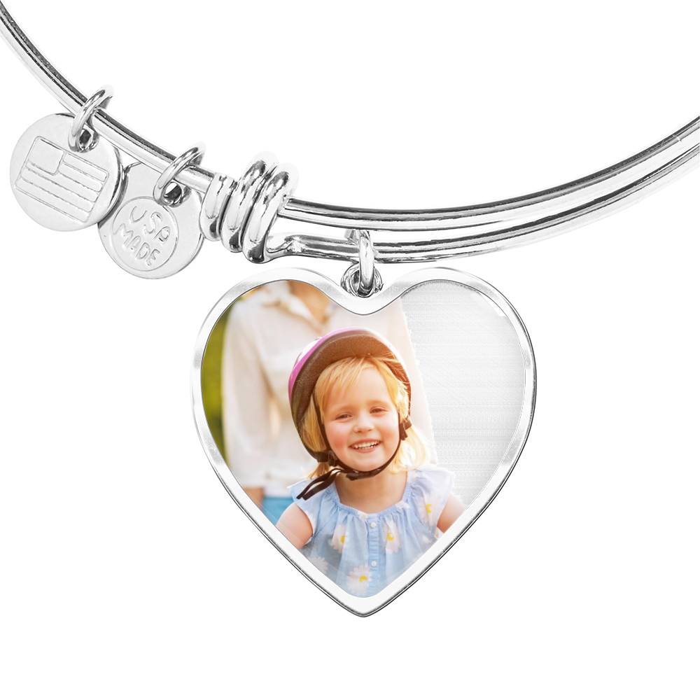 Upload your Favorite Photo - Heart Shape Bangle Bracelet + Engrave the back