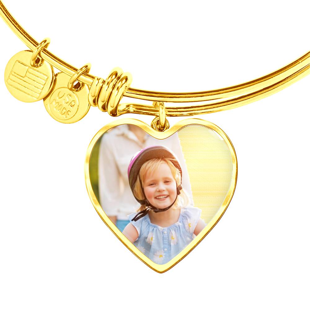 Upload your Favorite Photo - Heart Shape Bangle Bracelet + Engrave the back