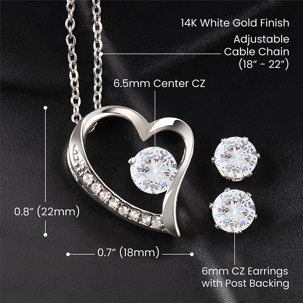 My Beautiful Daughter - Forever Love Necklace and Cubic Zirconia Earring Set - Always, always, remember