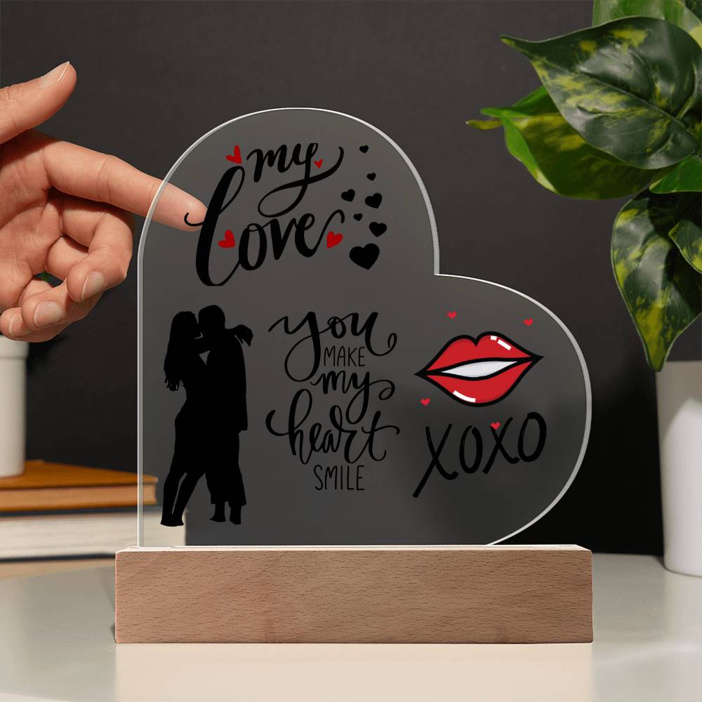My Love - Printed Heart Acrylic Plaque with Wooden base - For Him or Her