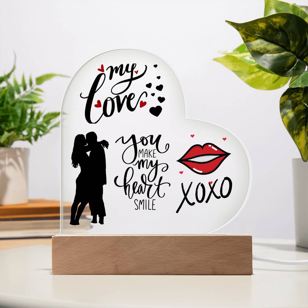 My Love - Printed Heart Acrylic Plaque with Wooden base - For Him or Her