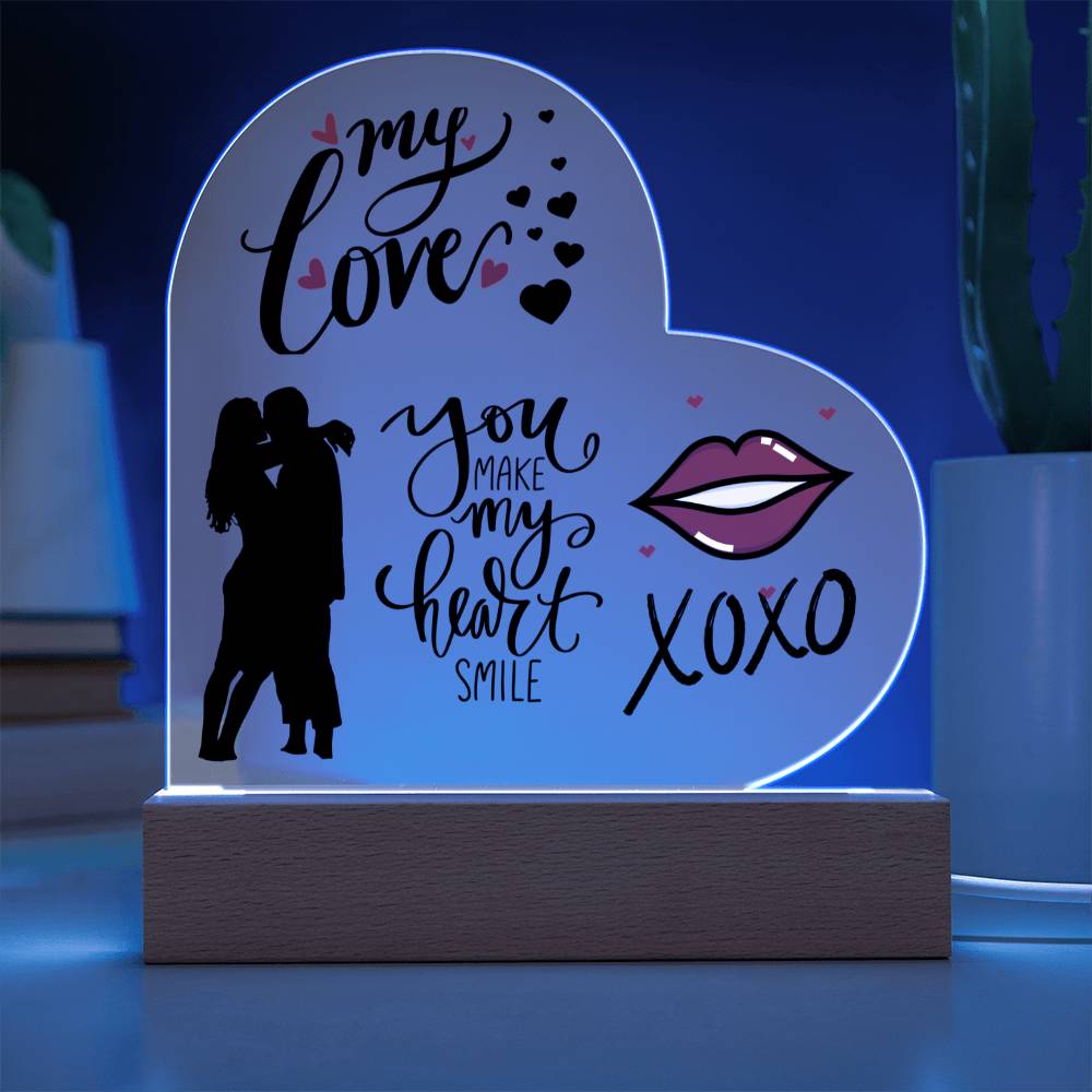 My Love - Printed Heart Acrylic Plaque with Wooden base - For Him or Her