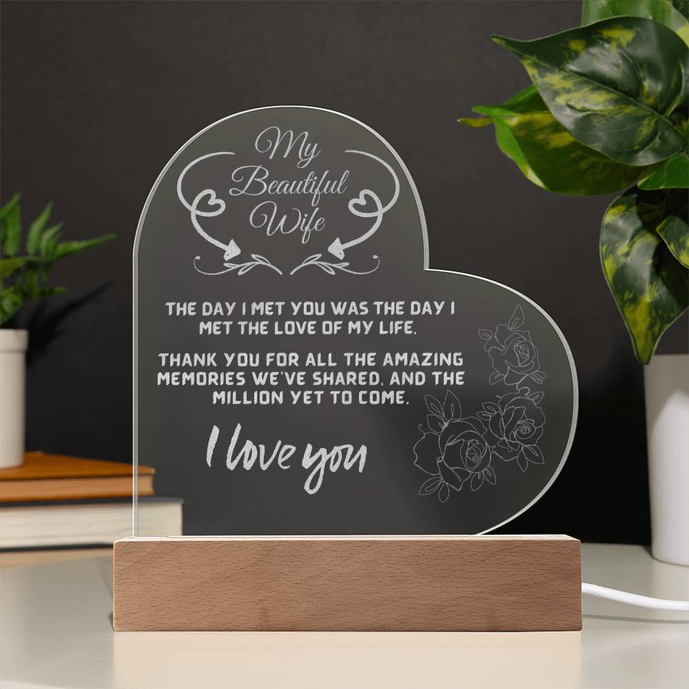 My Beautiful Wife - Engraved Acrylic LED Plaque