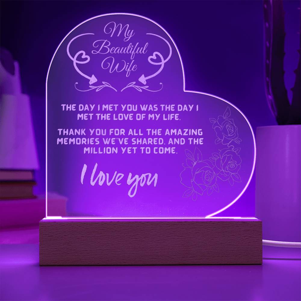 My Beautiful Wife - Engraved Acrylic LED Plaque