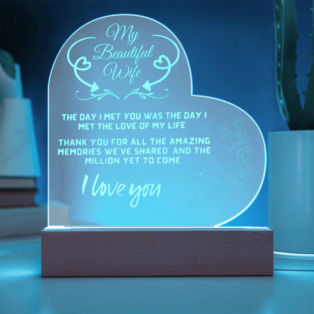 My Beautiful Wife - Engraved Acrylic LED Plaque