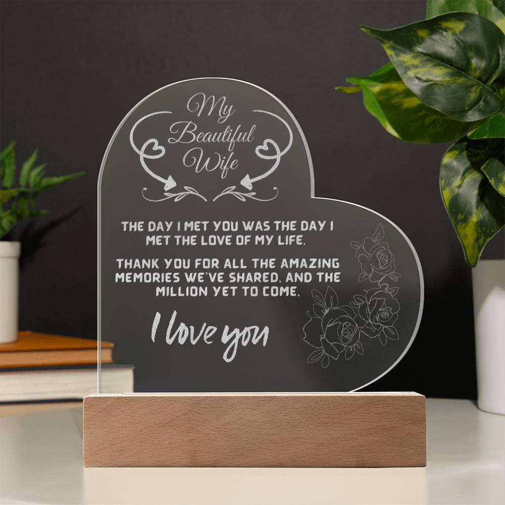 My Beautiful Wife - Engraved Acrylic LED Plaque