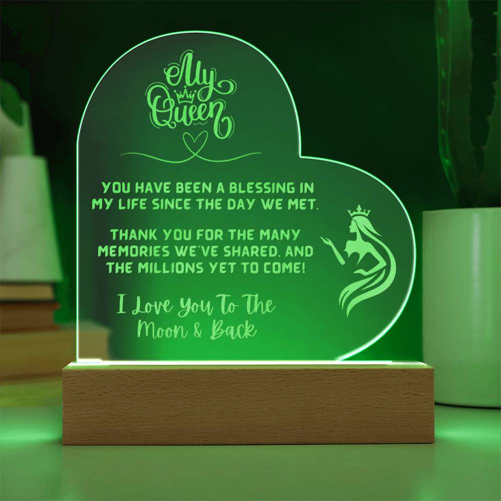 MY Queen -Engraved Acrylic LED Plaque - Light up your love and shine forever!