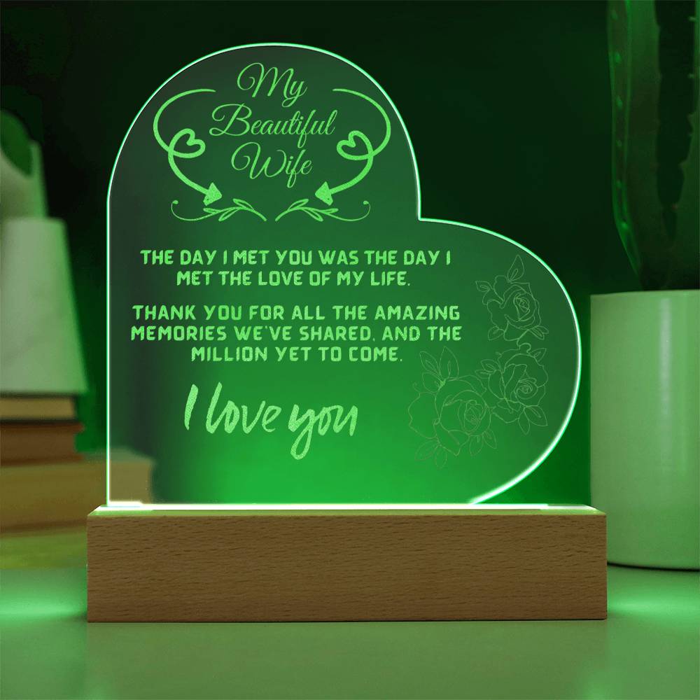 My Beautiful Wife - Engraved Acrylic LED Plaque