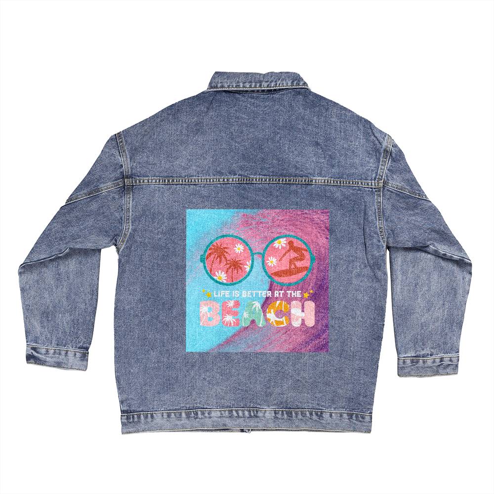 Life is better at the beach oversized Women's denim shirt  - for the cool breeze in the evening!!