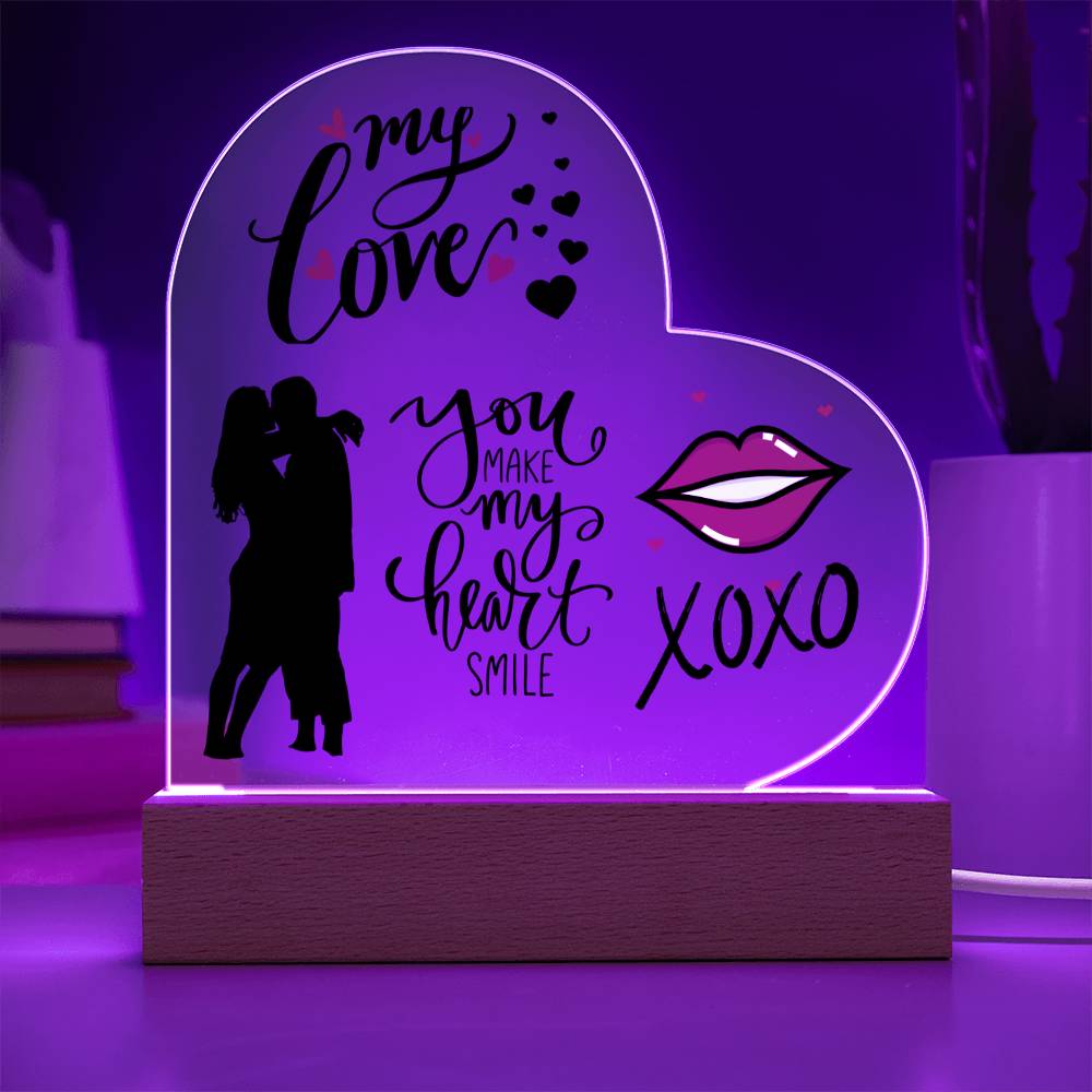 My Love - Printed Heart Acrylic Plaque with Wooden base - For Him or Her