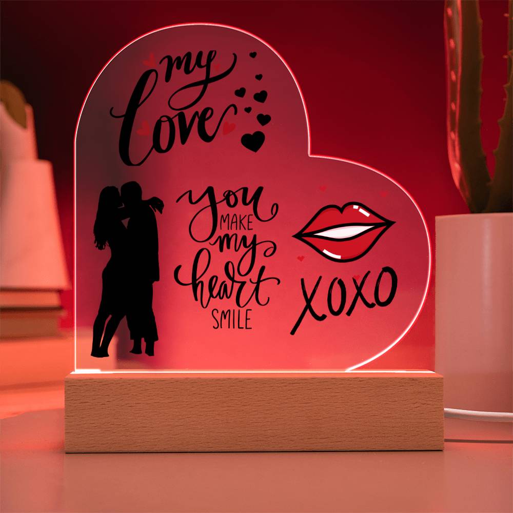 My Love - Printed Heart Acrylic Plaque with Wooden base - For Him or Her