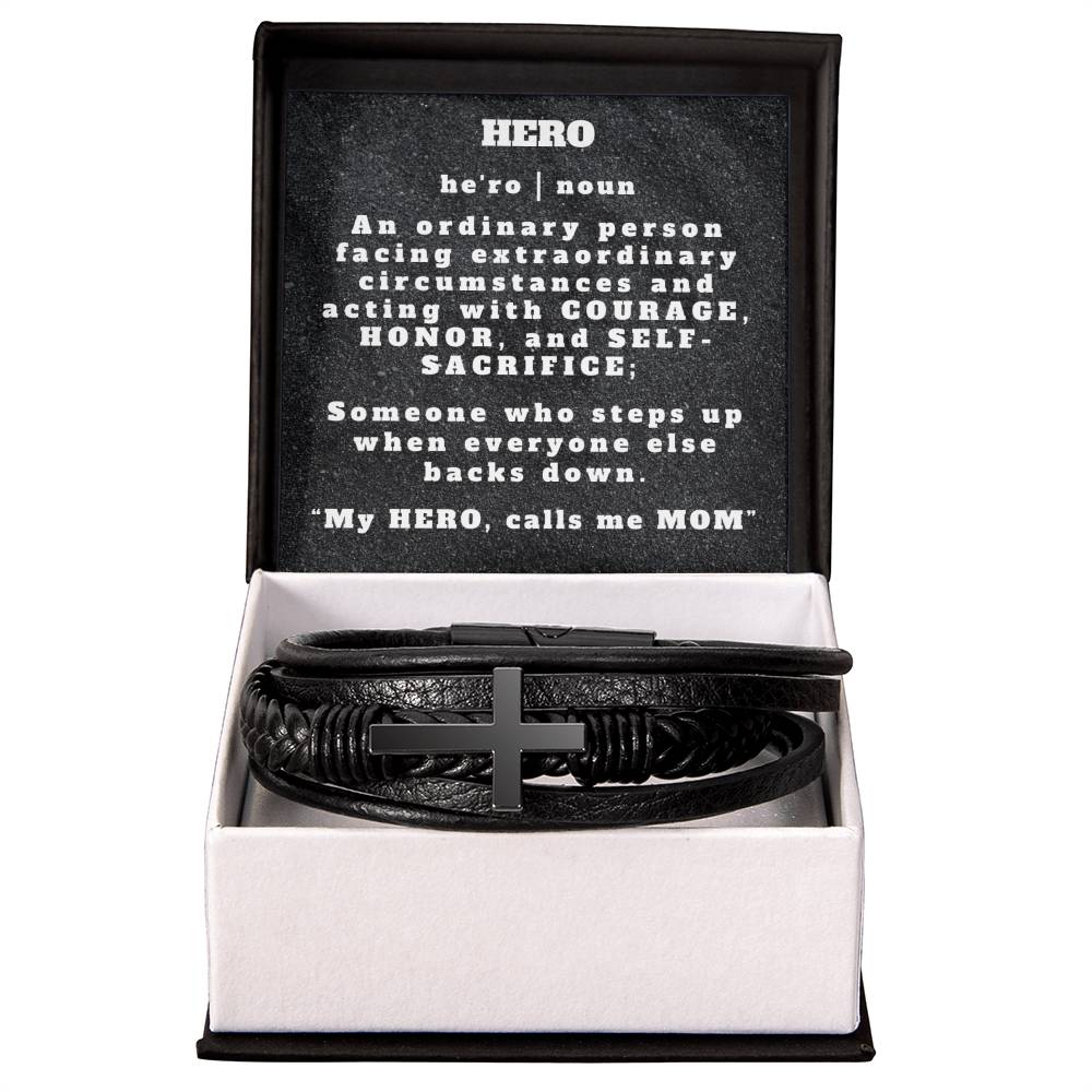 To My Hero - Leather Cross Bracelet - My Hero, calls me MOM