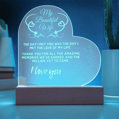 My Beautiful Wife - Engraved Acrylic LED Plaque