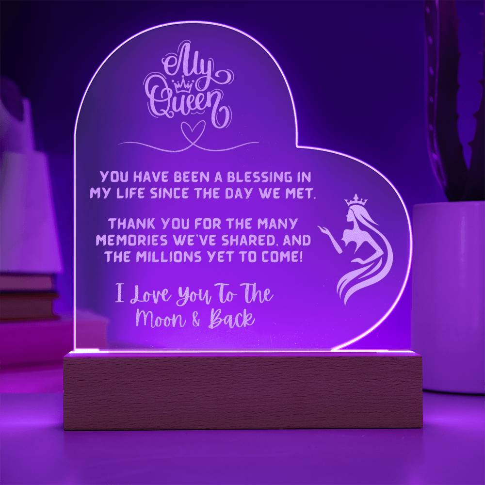 MY Queen -Engraved Acrylic LED Plaque - Light up your love and shine forever!