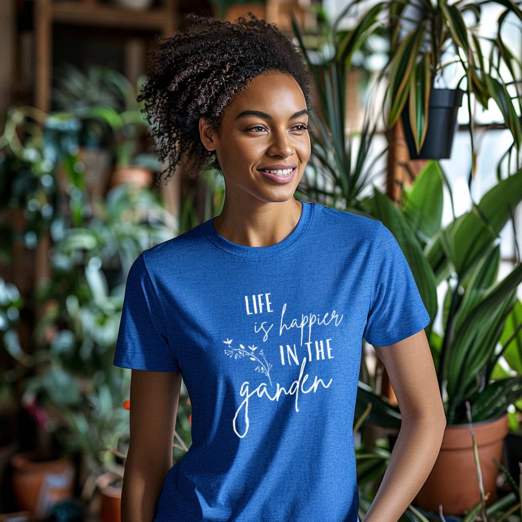 LIFE is happier IN THE garden Womens T-Shirt